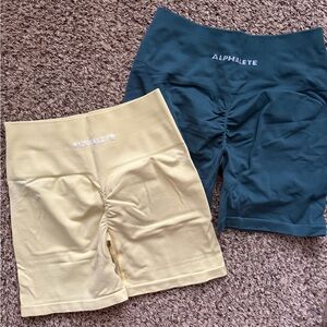 Alphalete Yellow and Teal Shorts Set